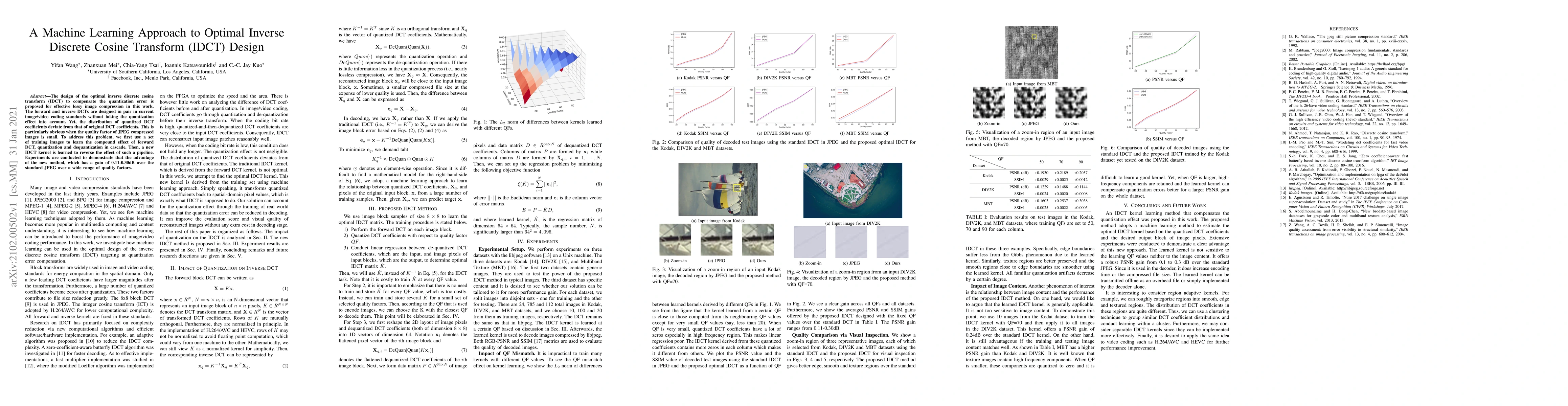 Thumbnail for A Machine Learning Approach to Optimal Inverse Discrete Cosine Transform
  (IDCT) Design