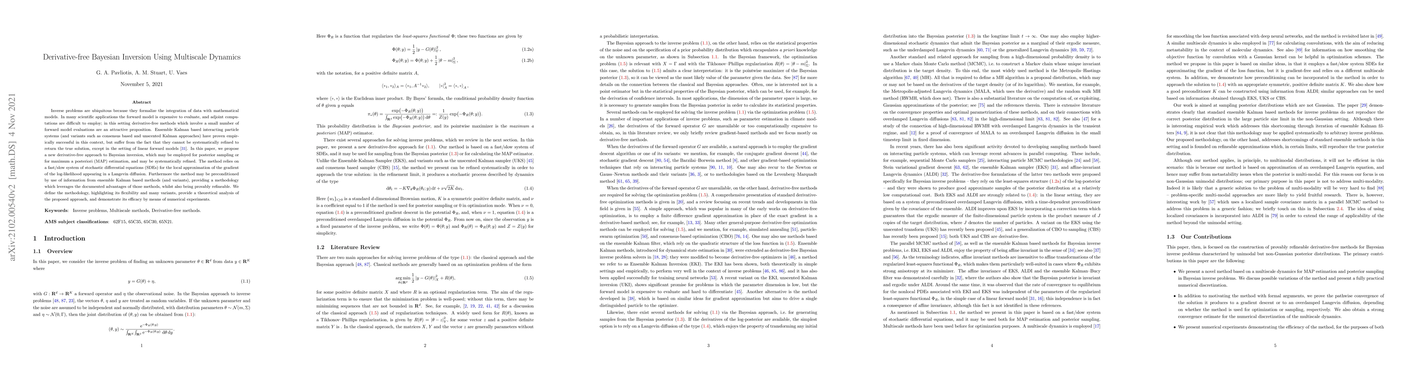 Thumbnail for Derivative-free Bayesian Inversion Using Multiscale Dynamics