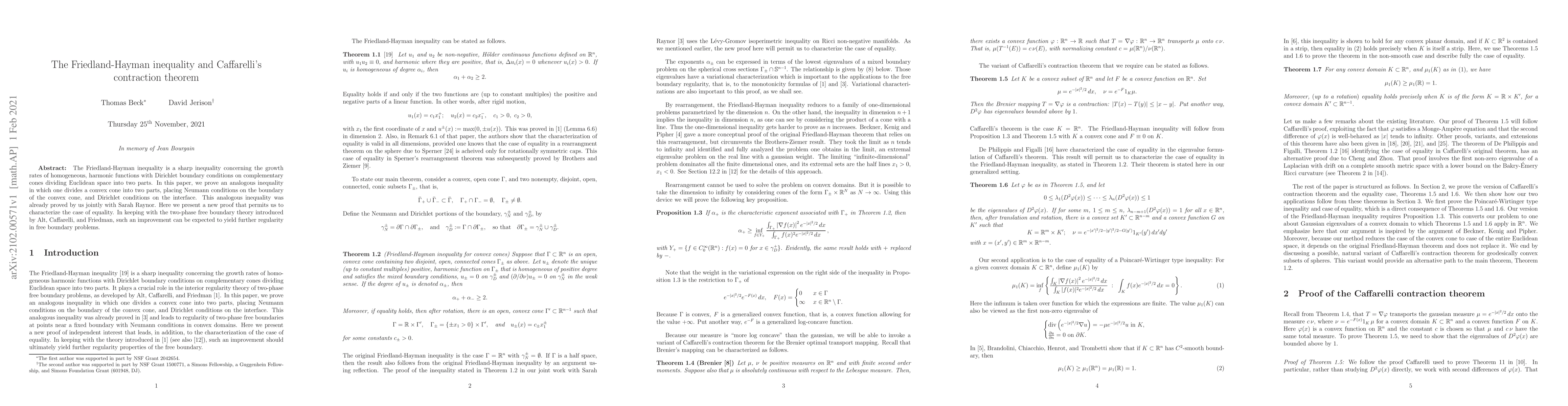 Thumbnail for The Friedland-Hayman inequality and Caffarelli's contraction theorem
