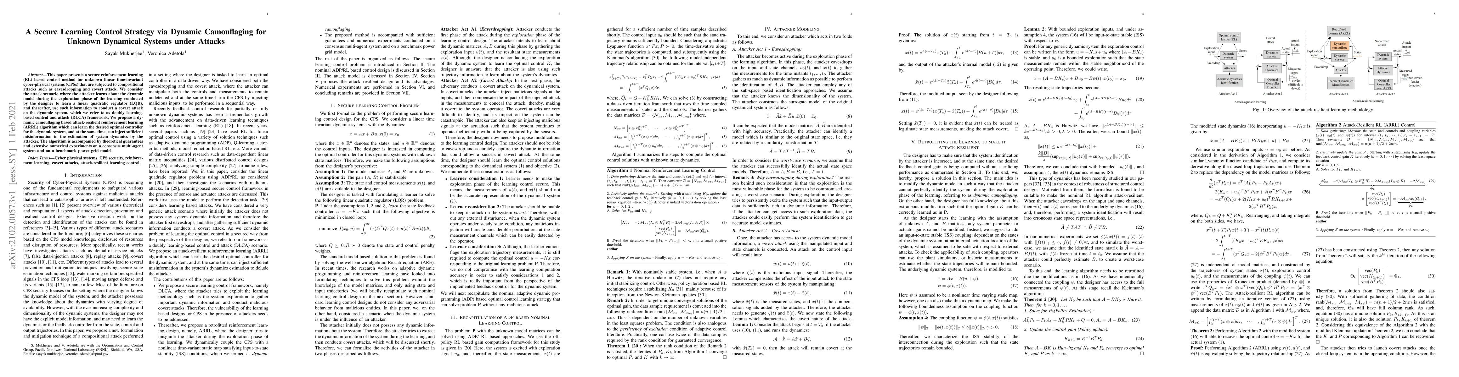 Thumbnail for A Secure Learning Control Strategy via Dynamic Camouflaging for Unknown
  Dynamical Systems under Attacks