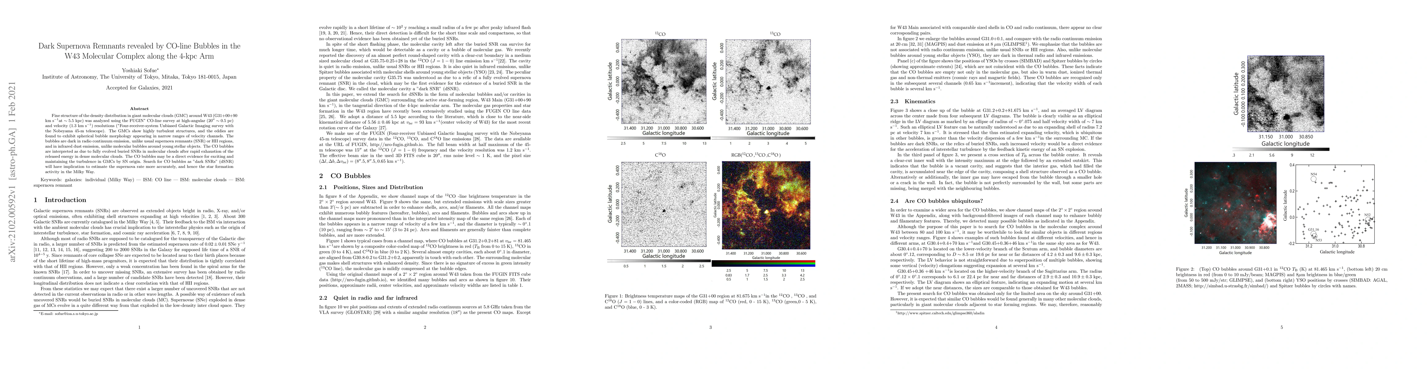 Thumbnail for Dark Supernova Remnants revealed by CO-line Bubbles in the W43 Molecular
  Complex along the 4-kpc Arm