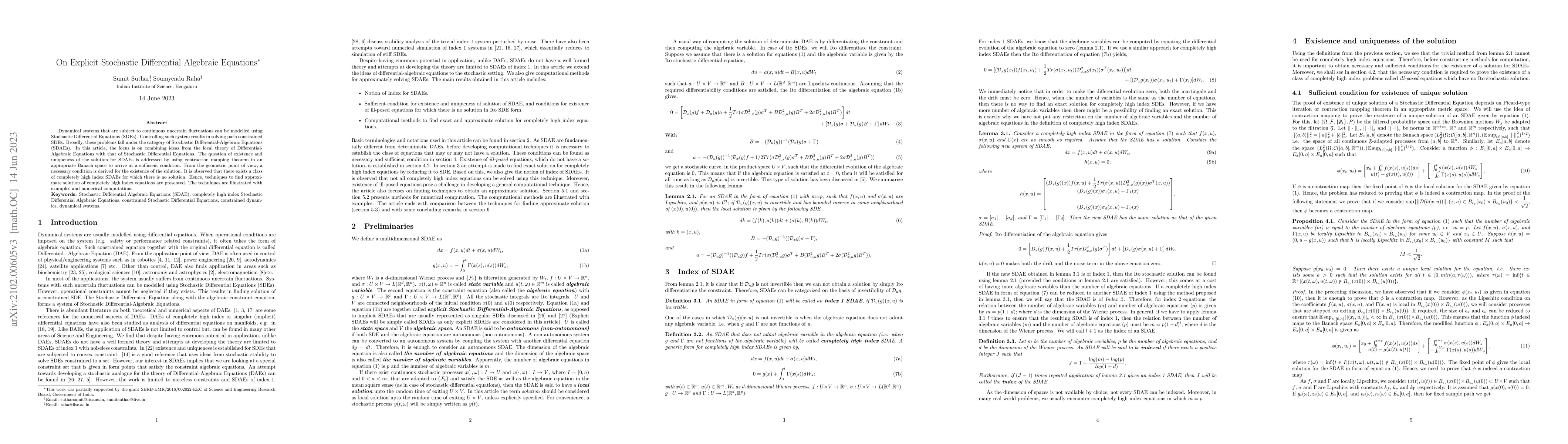 Thumbnail for On Explicit Stochastic Differential Algebraic Equations