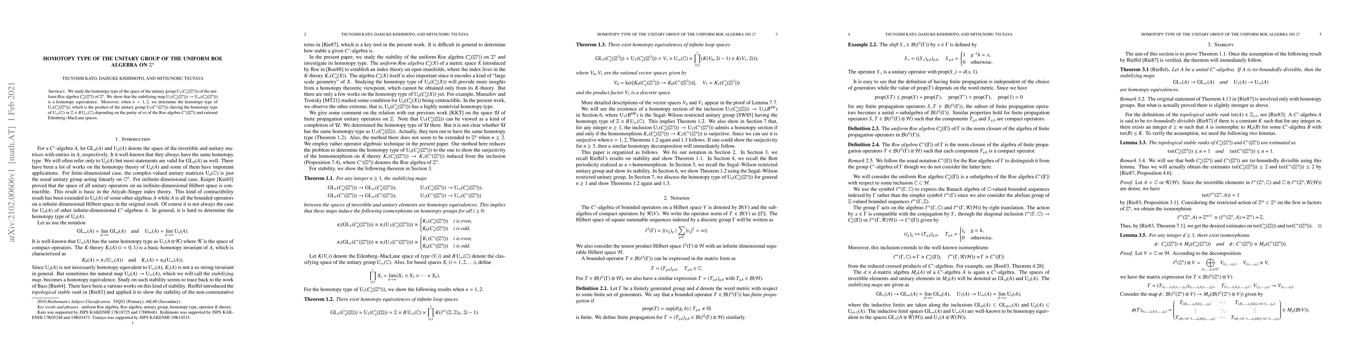 Thumbnail for Homotopy type of the unitary group of the uniform Roe algebra on
  $\mathbb{Z}^n$