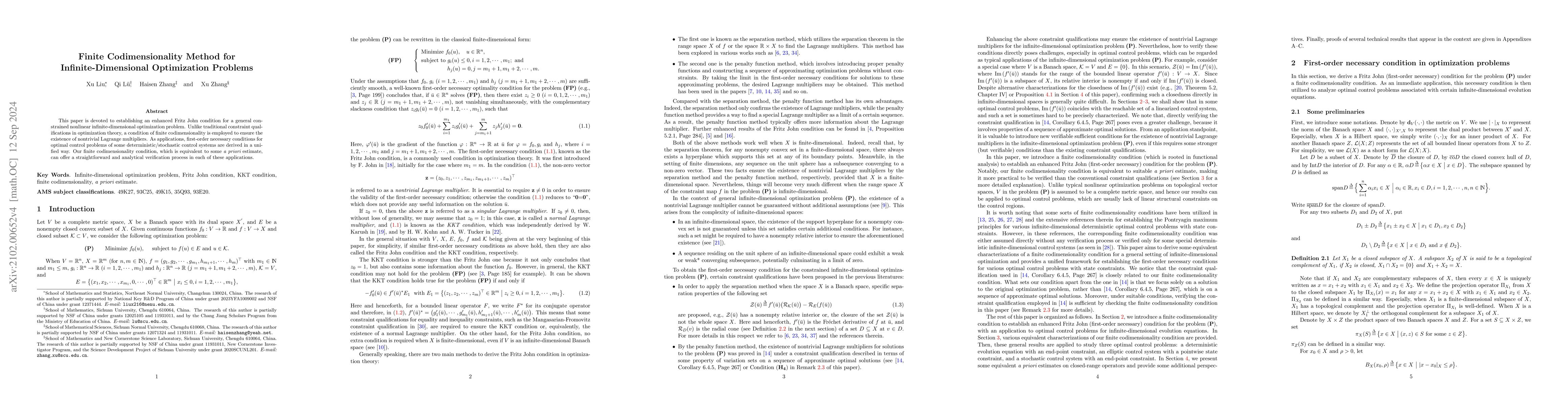 Thumbnail for Finite Codimensionality Method in Infinite-dimensional Optimization
  Problems