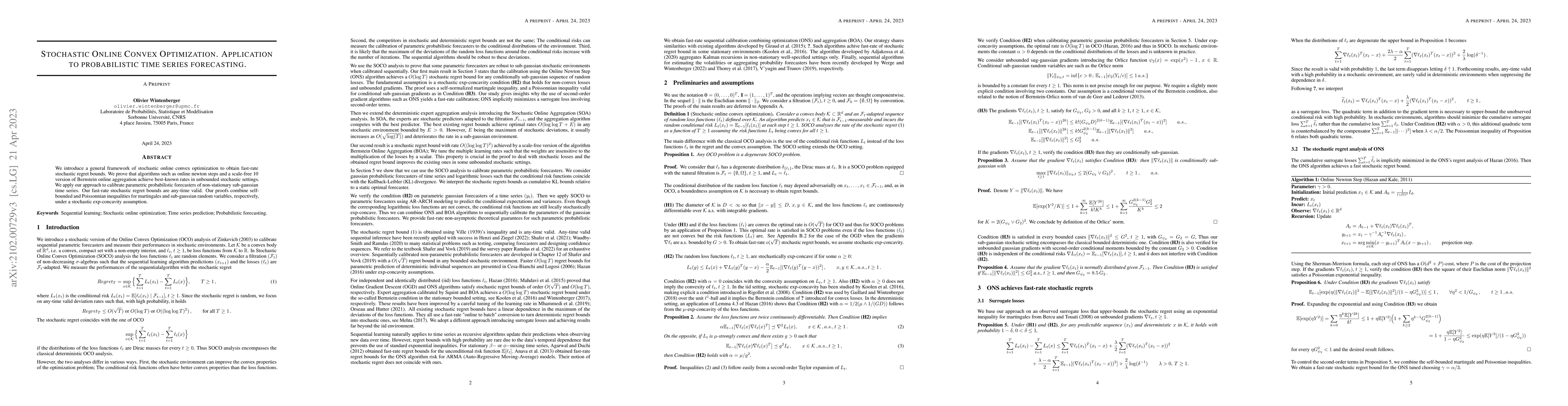 Thumbnail for Stochastic Online Convex Optimization. Application to probabilistic time
  series forecasting