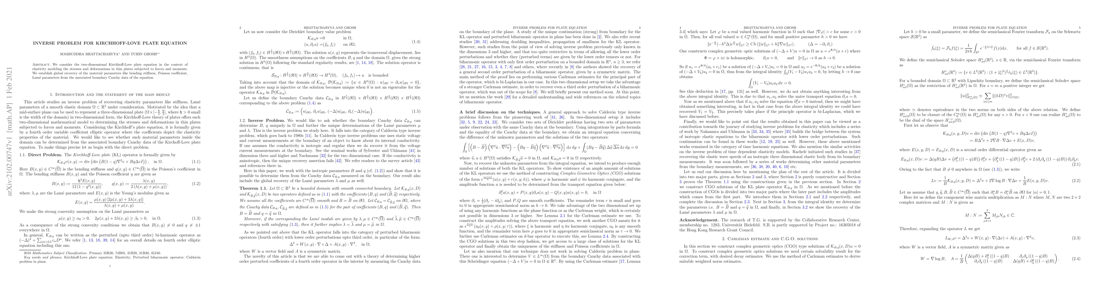 Thumbnail for Inverse Problem for Kirchhoff-Love Plate Equation