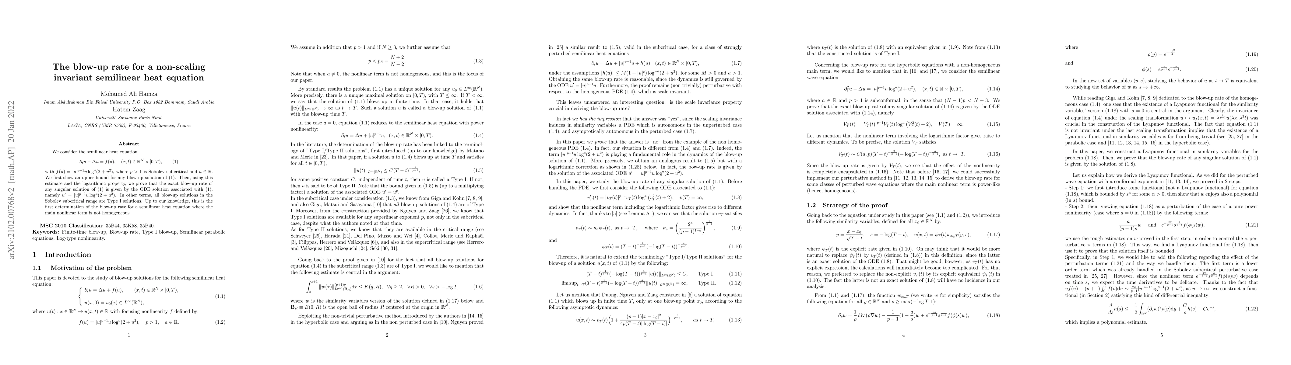 Thumbnail for The blow-up rate for a non-scaling invariant semilinear heat equation