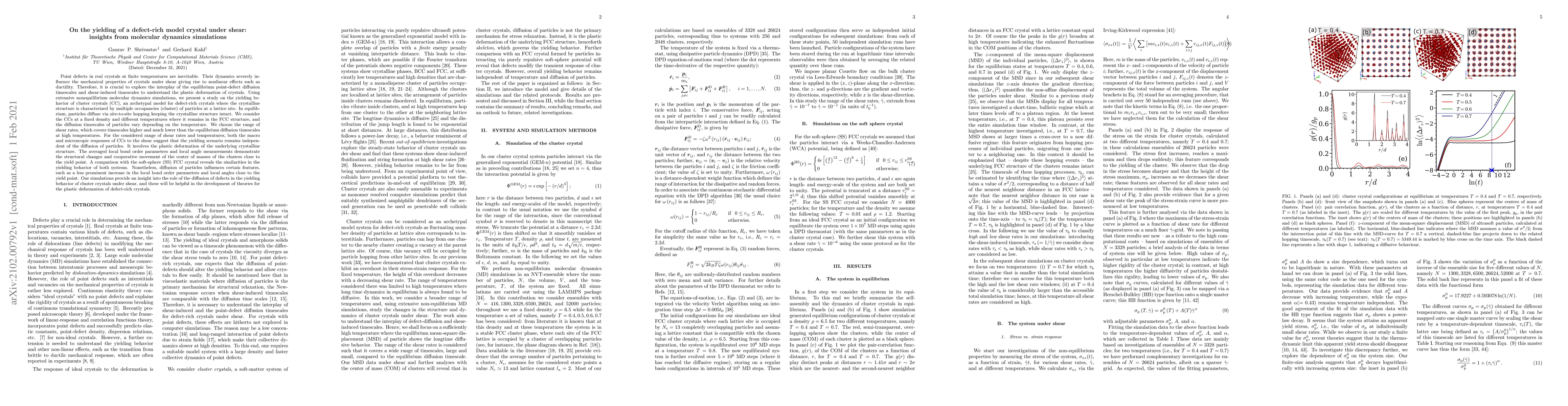 Thumbnail for On the yielding of a defect-rich model crystal under shear: insights
  from molecular dynamics simulations