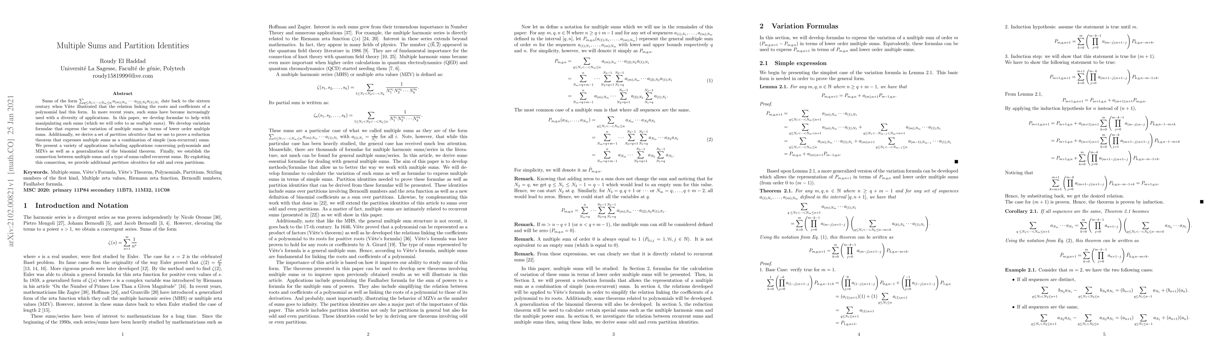 Thumbnail for Multiple Sums and Partition Identities