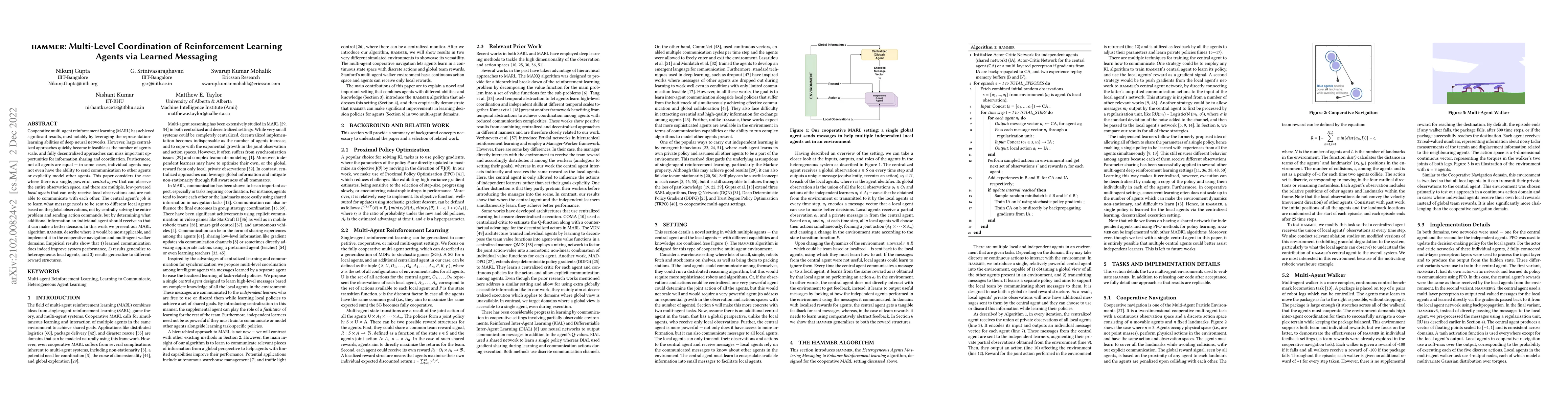 Thumbnail for HAMMER: Multi-Level Coordination of Reinforcement Learning Agents via
  Learned Messaging