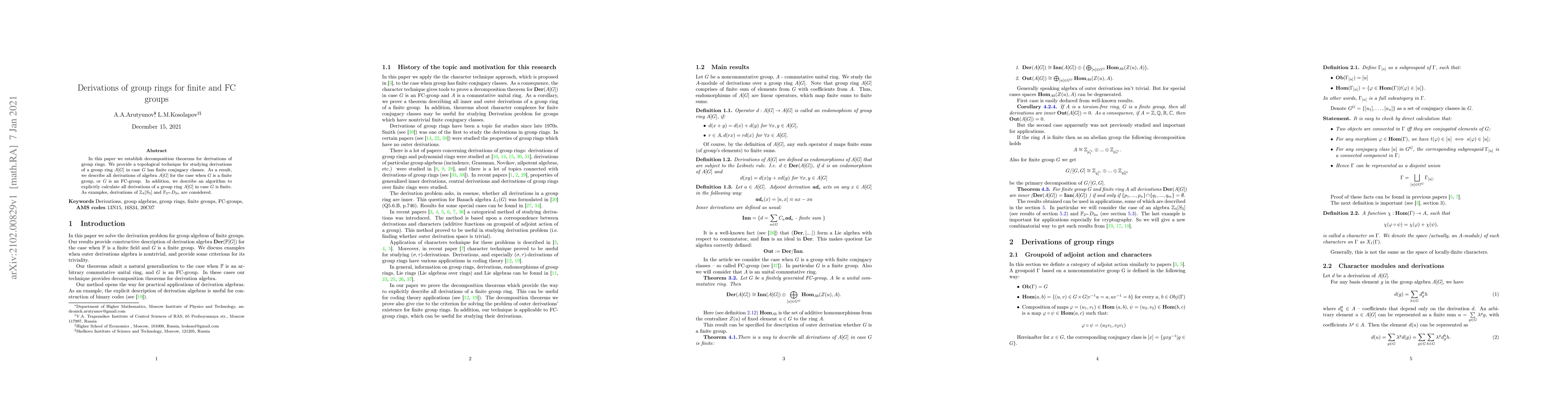 Thumbnail for Derivations of group rings for finite and FC groups