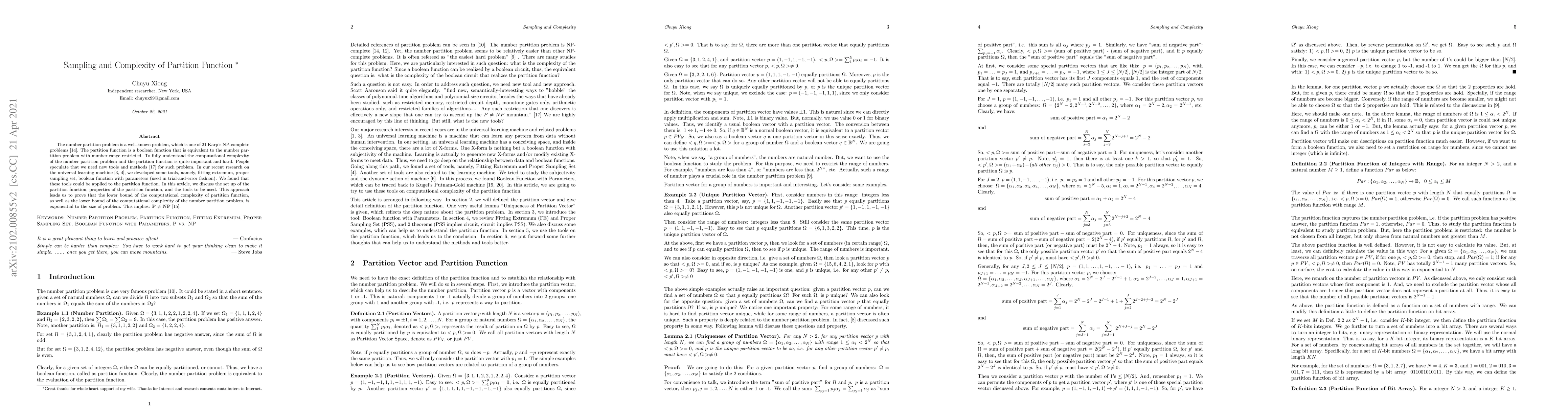 Thumbnail for Sampling and Complexity of Partition Function
