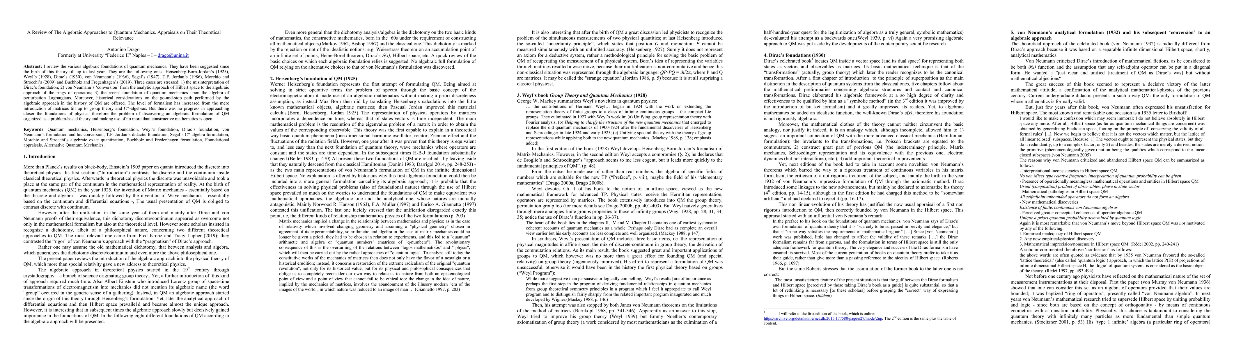 Thumbnail for A Review of The Algebraic Approaches to Quantum Mechanics. Appraisals on
  Their Theoretical Relevance