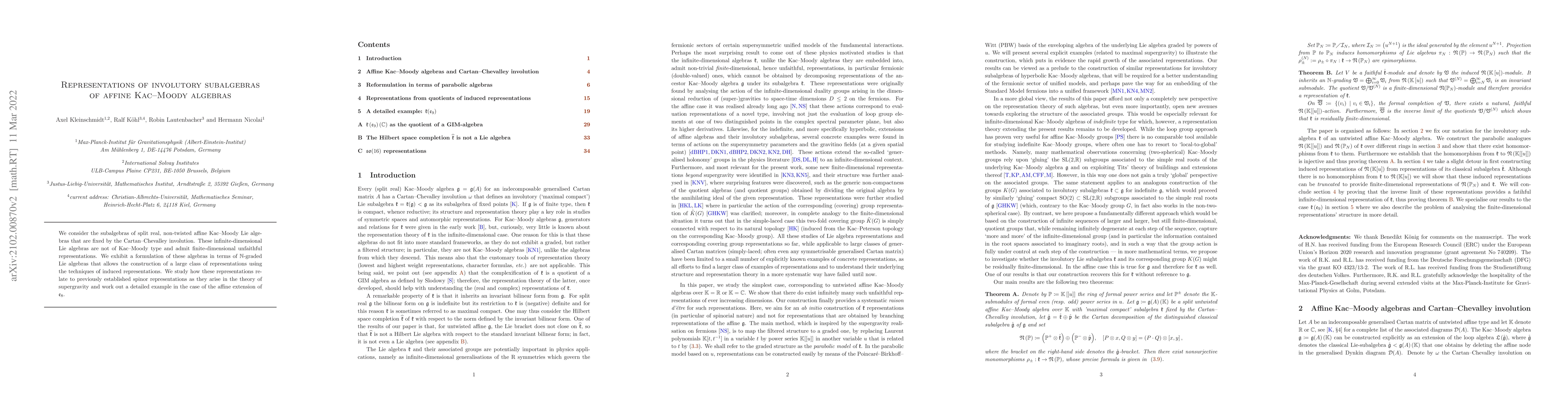 Thumbnail for Representations of involutory subalgebras of affine Kac-Moody algebras