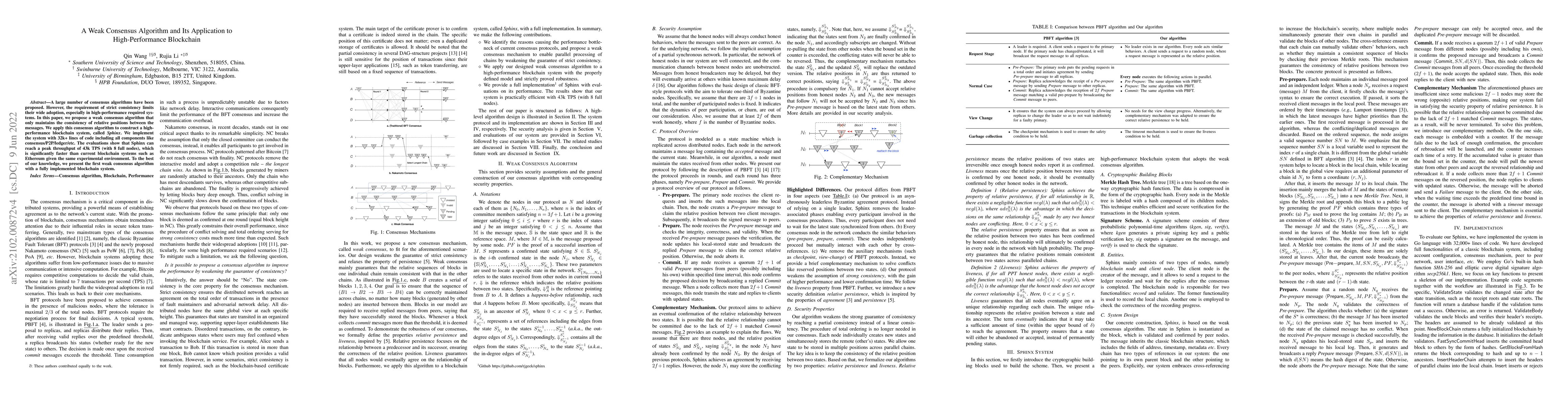 Thumbnail for A Weak Consensus Algorithm and Its Application to High-Performance
  Blockchain