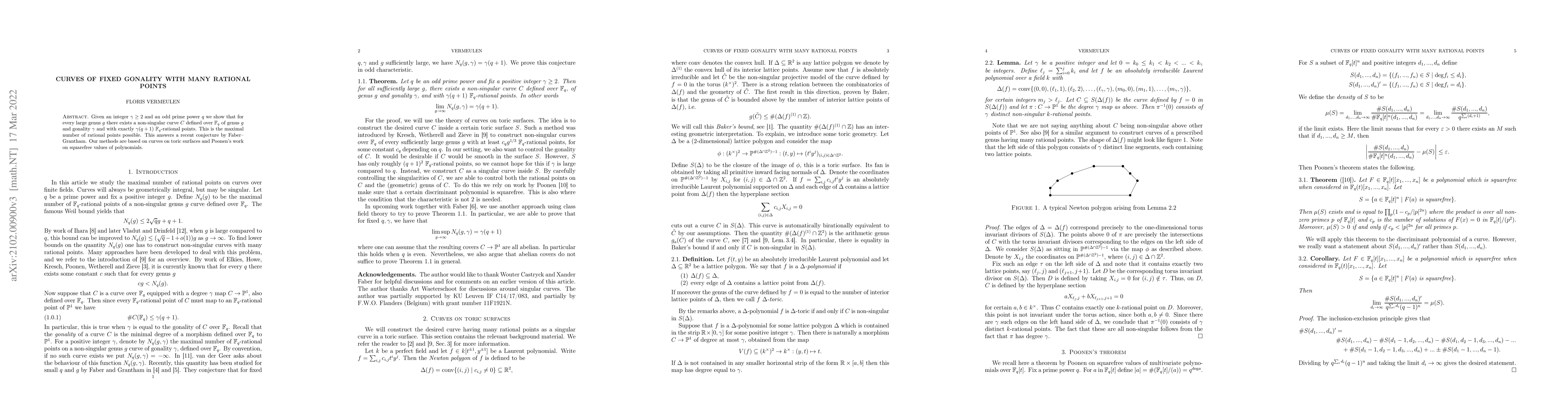 Thumbnail for Curves of fixed gonality with many rational points
