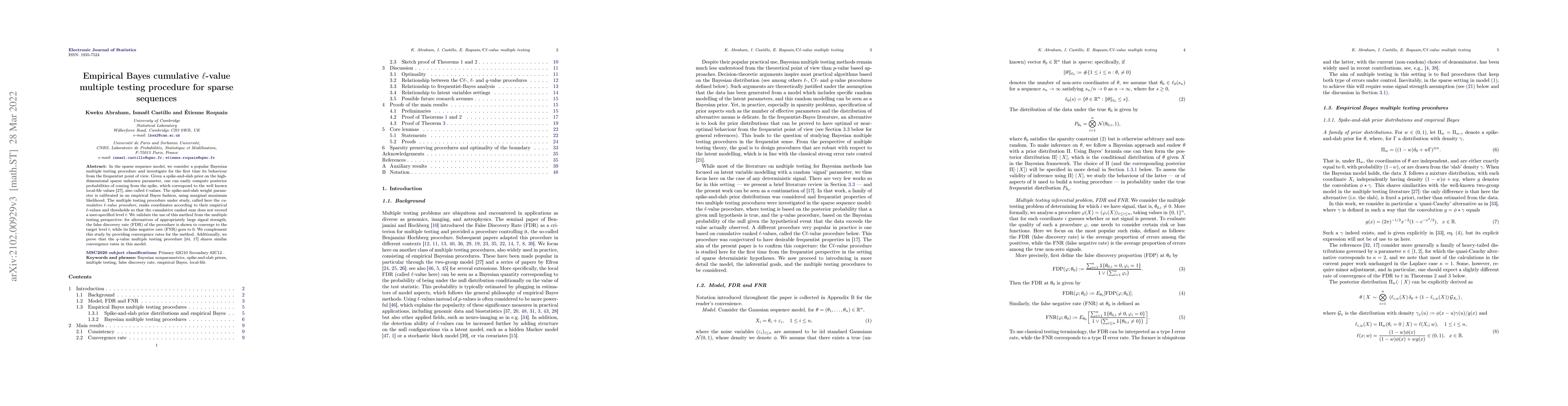 Thumbnail for Empirical Bayes cumulative $\ell$-value multiple testing procedure for
  sparse sequences