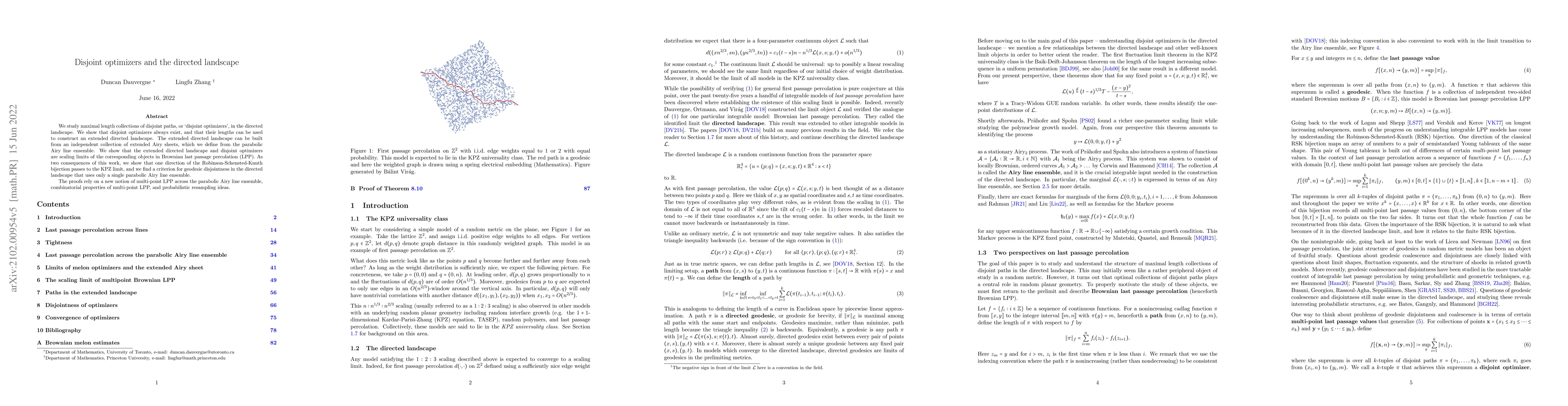 Thumbnail for Disjoint optimizers and the directed landscape