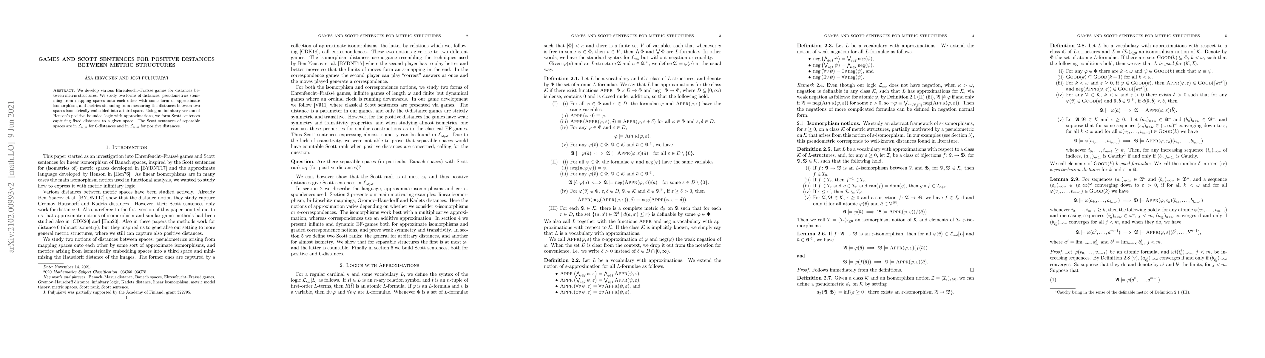 Thumbnail for Games and Scott sentences for positive distances between metric
  structures