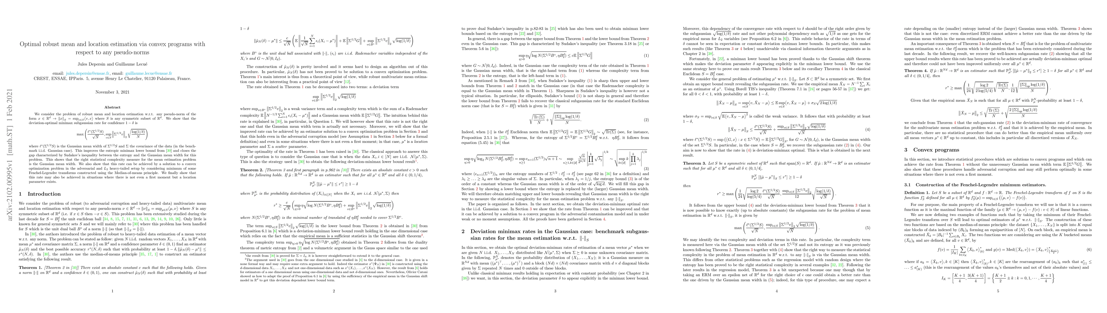Thumbnail for Optimal robust mean and location estimation via convex programs with
  respect to any pseudo-norms