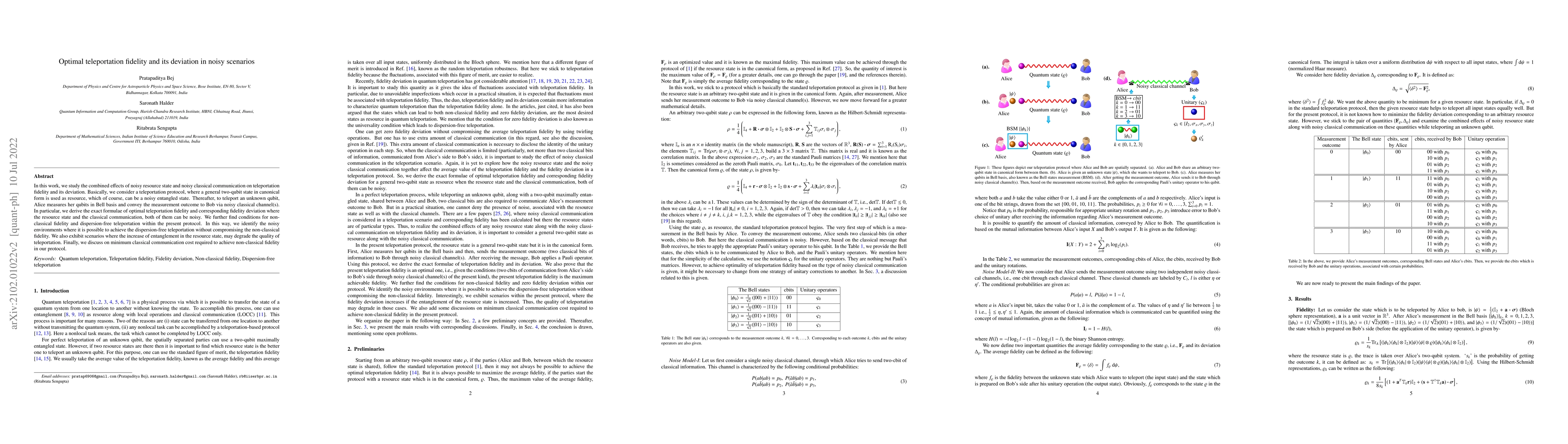 Thumbnail for Optimal teleportation fidelity and its deviation in noisy scenarios