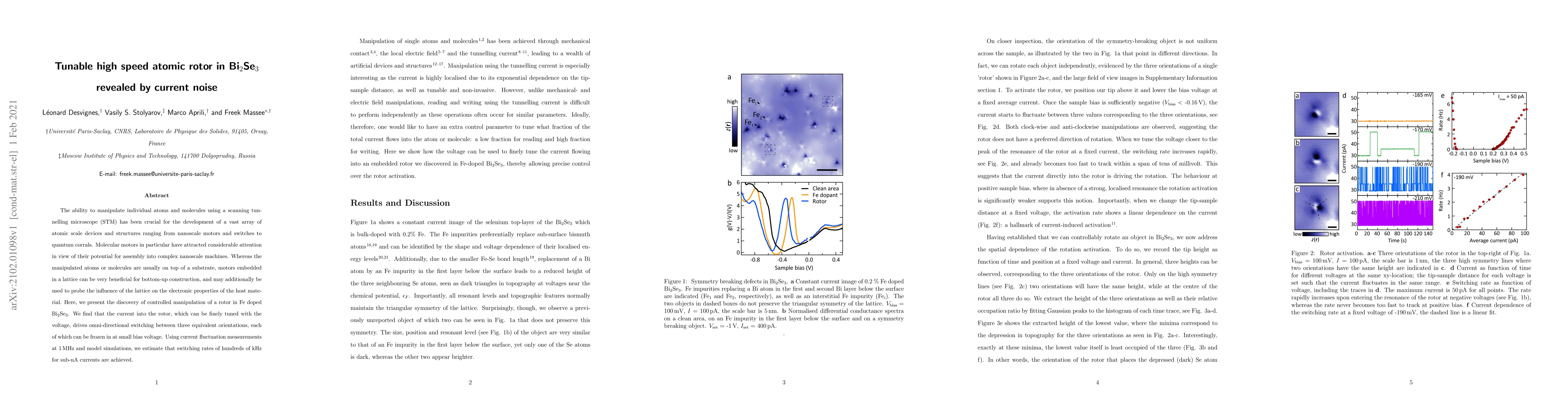 Thumbnail for Tunable high speed atomic rotor in Bi$_{2}$Se$_{3}$ revealed by current
  noise