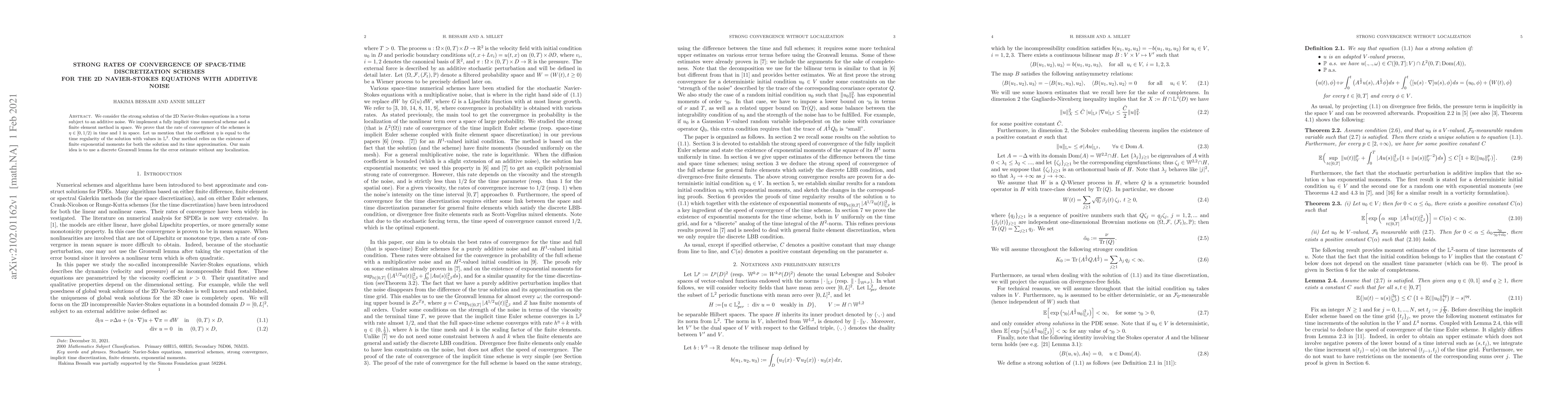 Thumbnail for Strong rates of convergence of space-time discretization schemes for the
  2D Navier-Stokes equations with additive noise