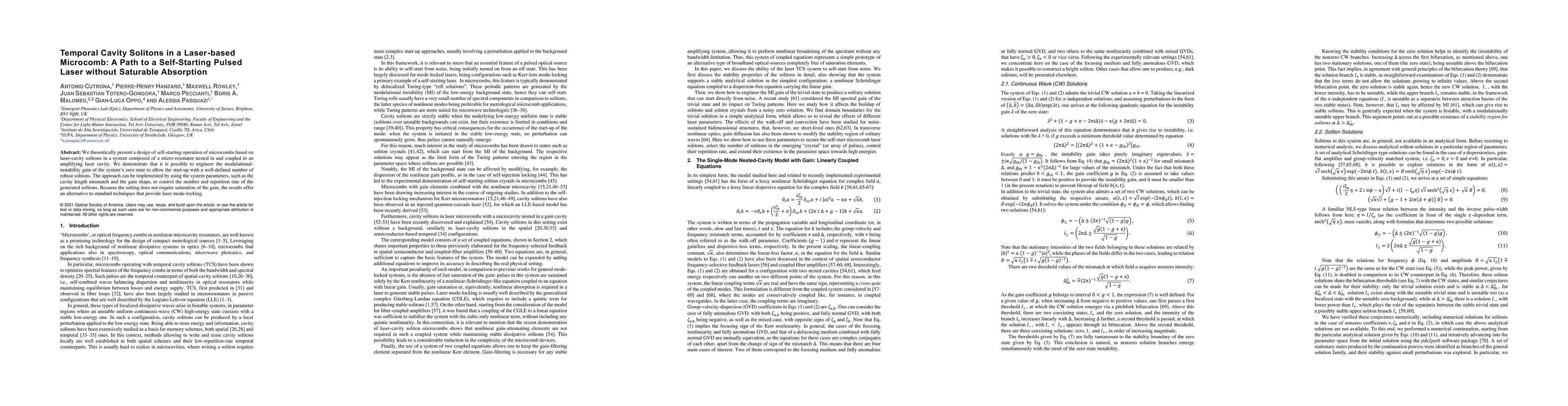 Thumbnail for Temporal Cavity Solitons in a Laser-based Microcomb: A Path to a
  Self-Starting Pulsed Laser without Saturable Absorption