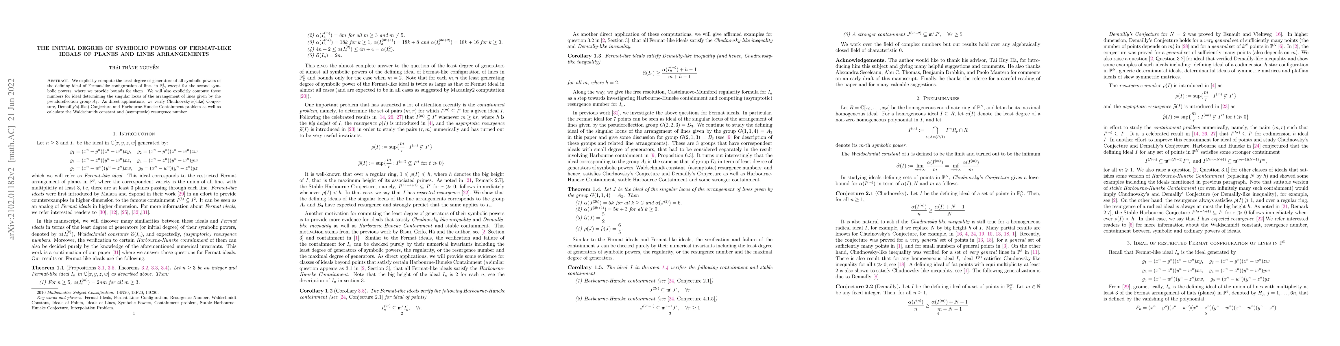 Thumbnail for The Initial Degree of Symbolic Powers of Fermat-like Ideals of Planes
  and Lines Arrangements