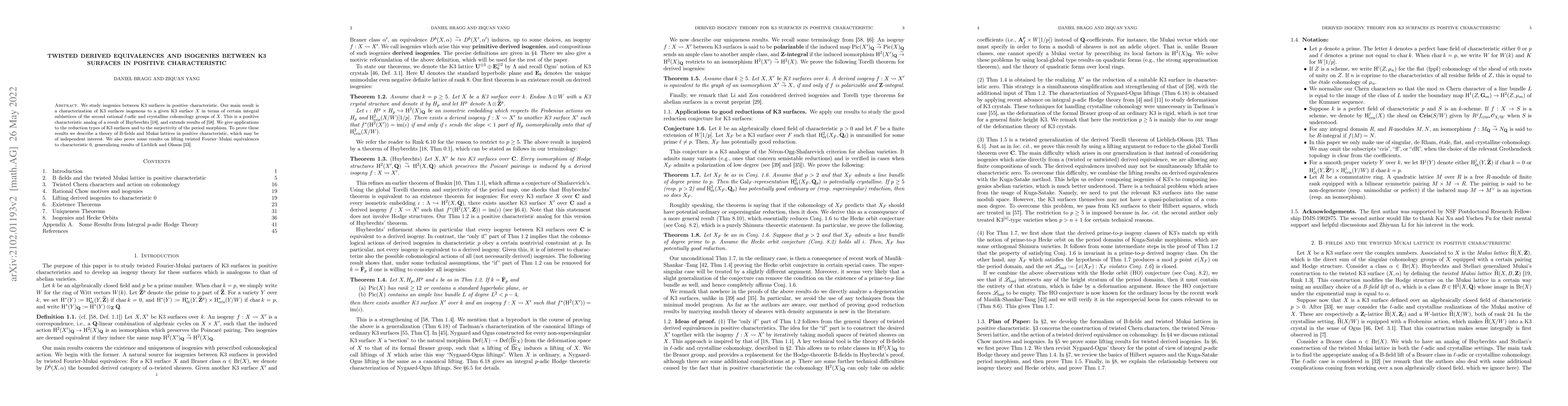 Thumbnail for Twisted Derived Equivalences and Isogenies between K3 Surfaces in
  Positive Characteristic