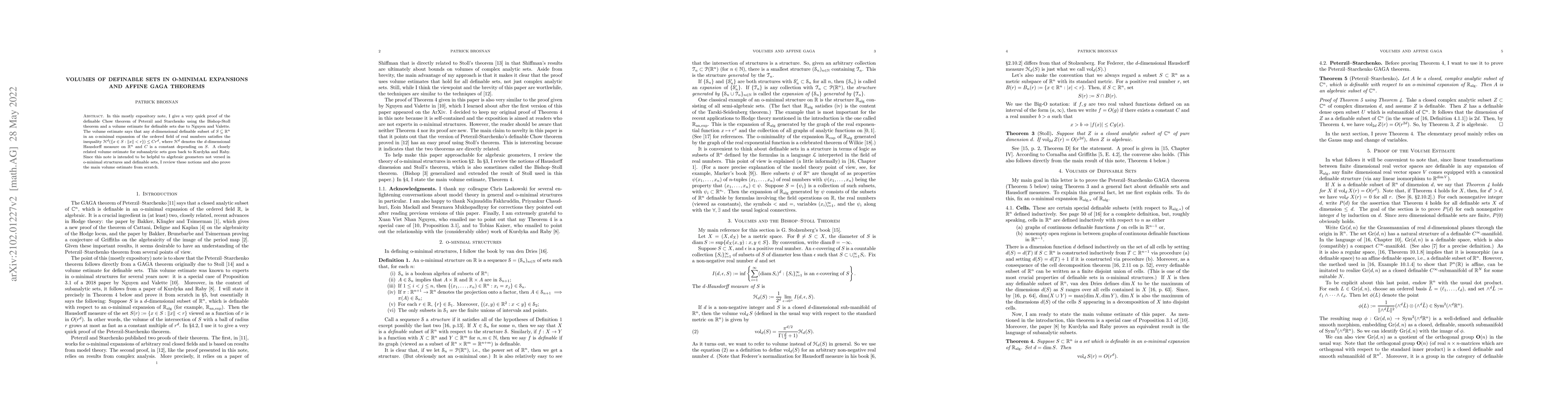 Thumbnail for Volumes of definable sets in o-minimal expansions and affine GAGA
  theorems