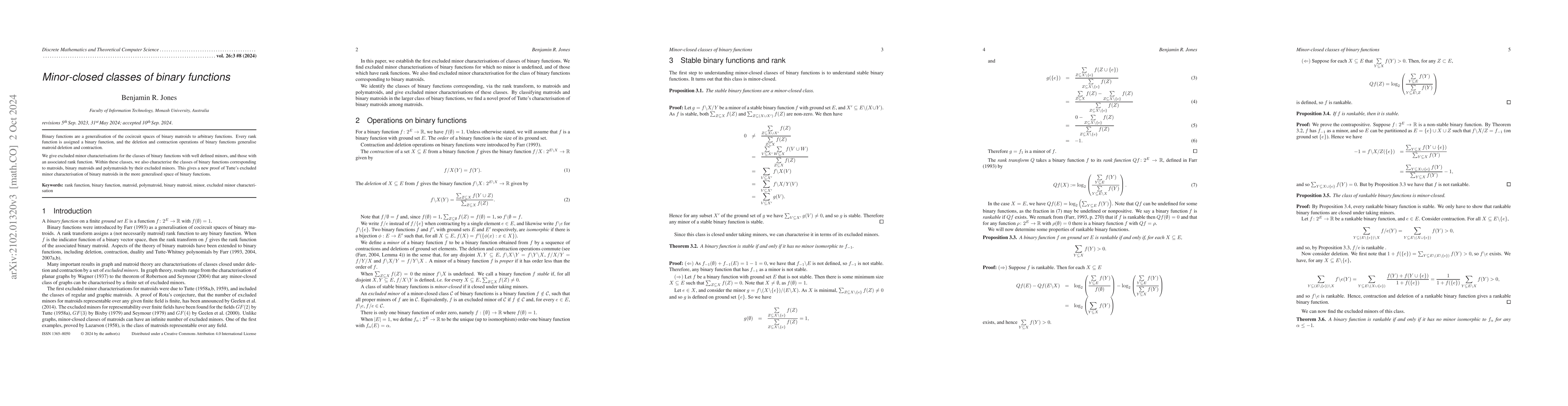 Thumbnail for Minor-closed classes of binary functions