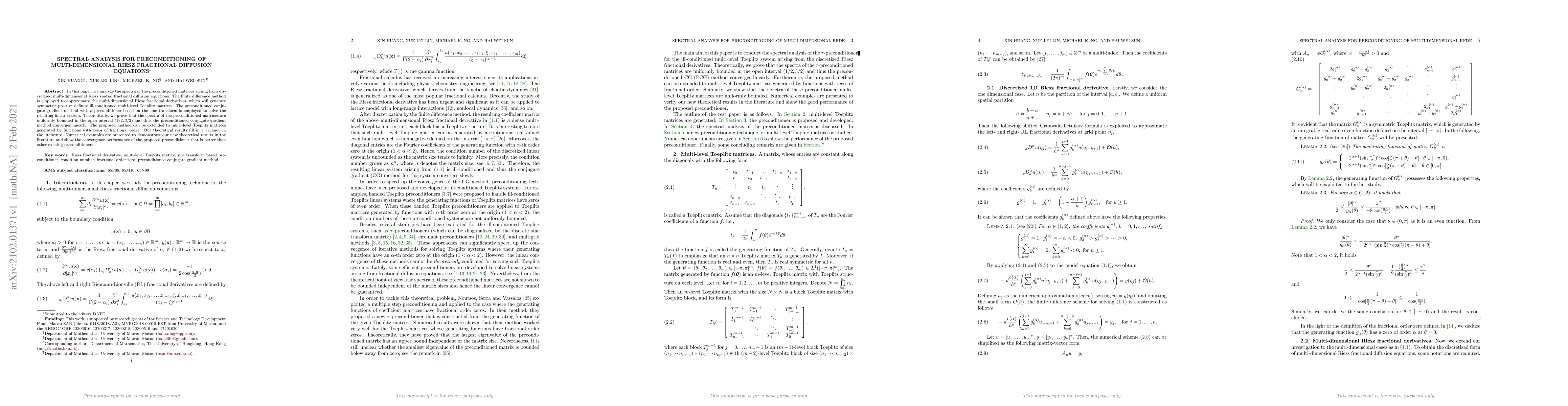 Thumbnail for Spectral analysis for preconditioning of multi-dimensional Riesz
  fractional diffusion equations