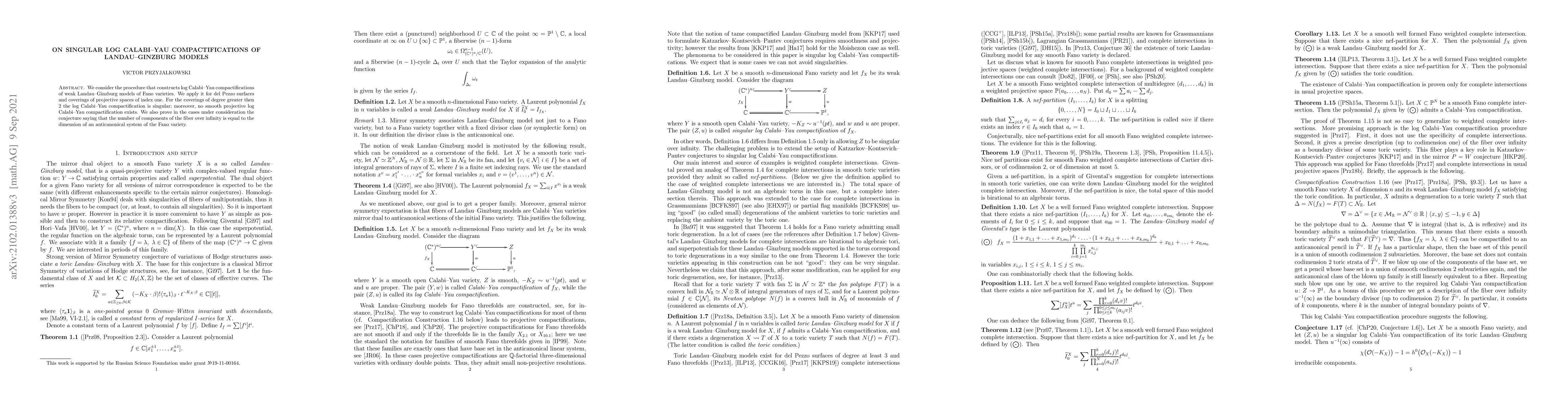 Thumbnail for On singular log Calabi-Yau compactifications of Landau-Ginzburg models
