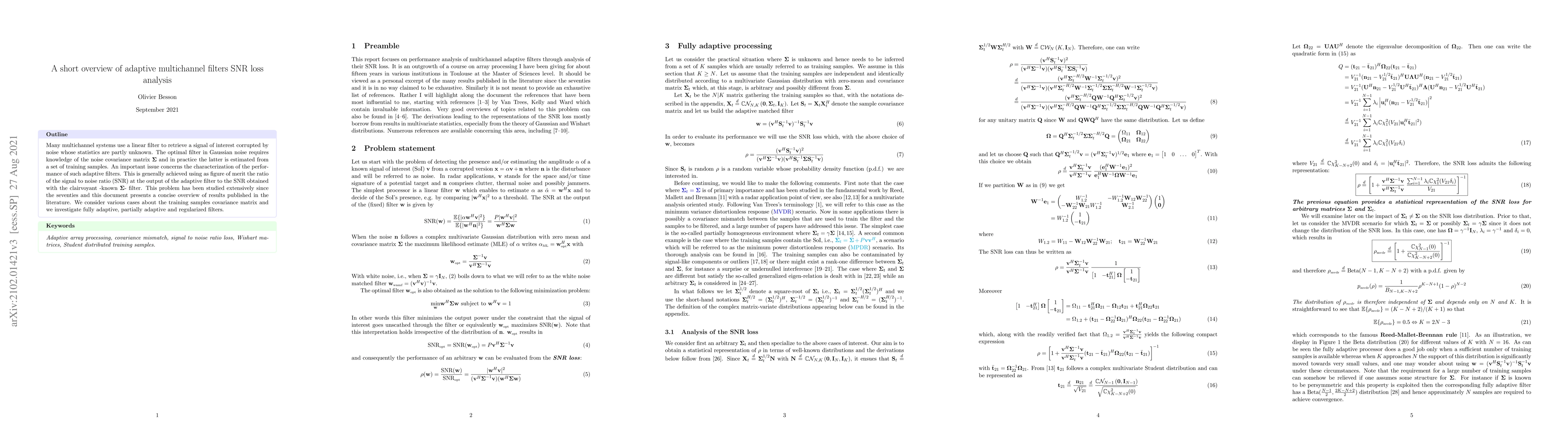 Thumbnail for A short overview of adaptive multichannel filters SNR loss analysis