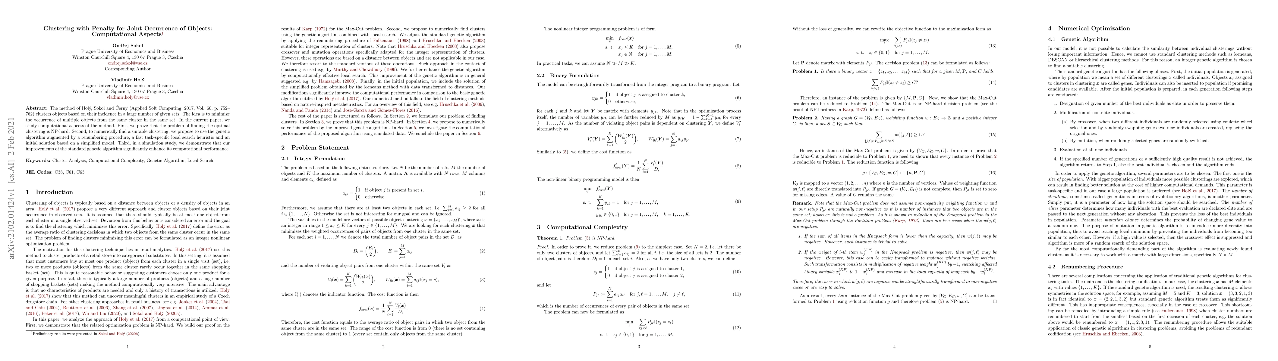 Thumbnail for Clustering with Penalty for Joint Occurrence of Objects: Computational
  Aspects