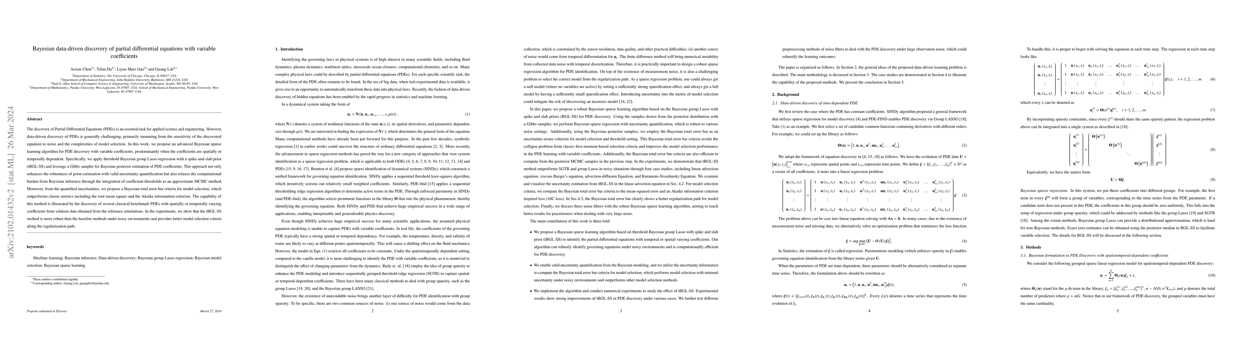 Thumbnail for Bayesian data-driven discovery of partial differential equations with
  variable coefficients