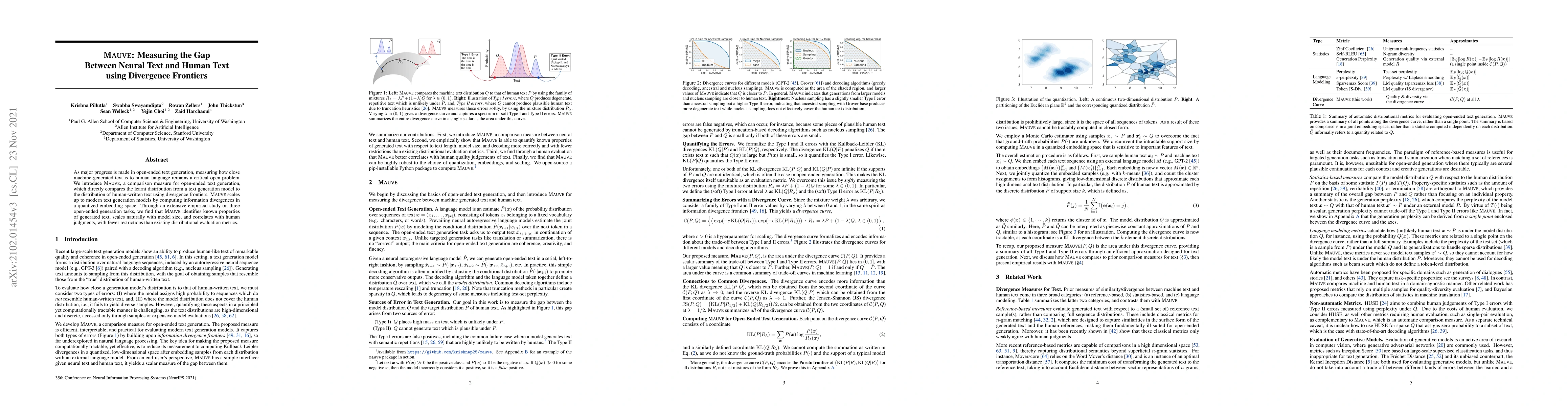 Thumbnail for MAUVE: Measuring the Gap Between Neural Text and Human Text using
  Divergence Frontiers