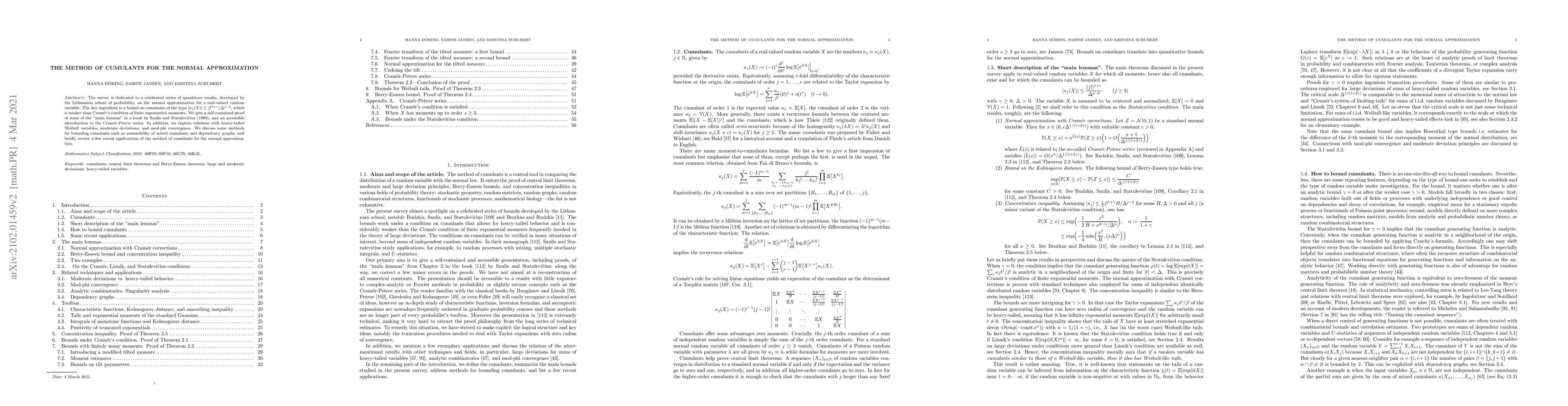 Thumbnail for The Method of Cumulants for the Normal Approximation