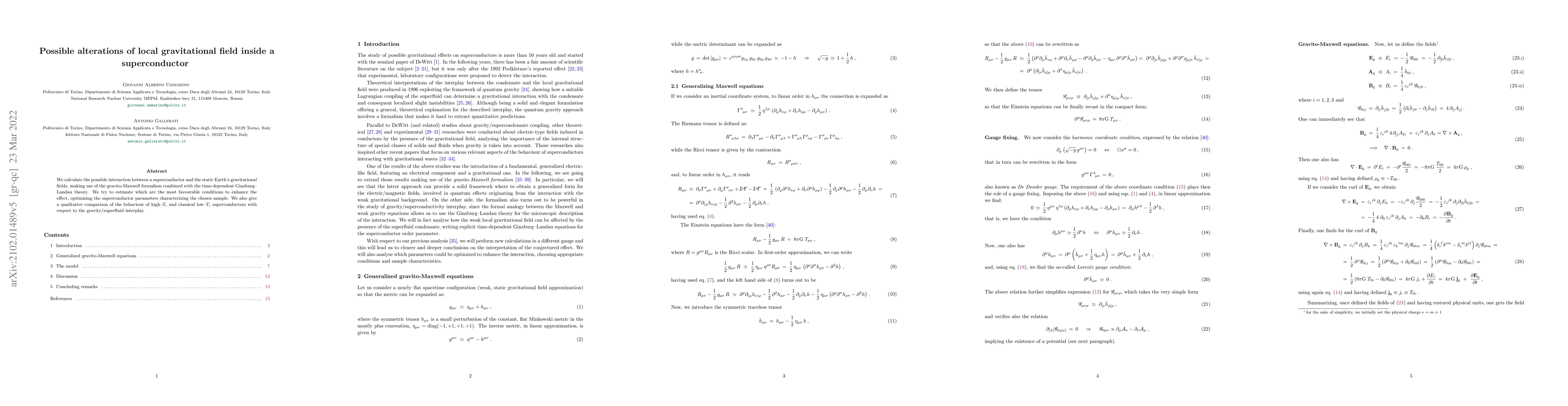 Thumbnail for Possible alterations of local gravitational field inside a
  superconductor