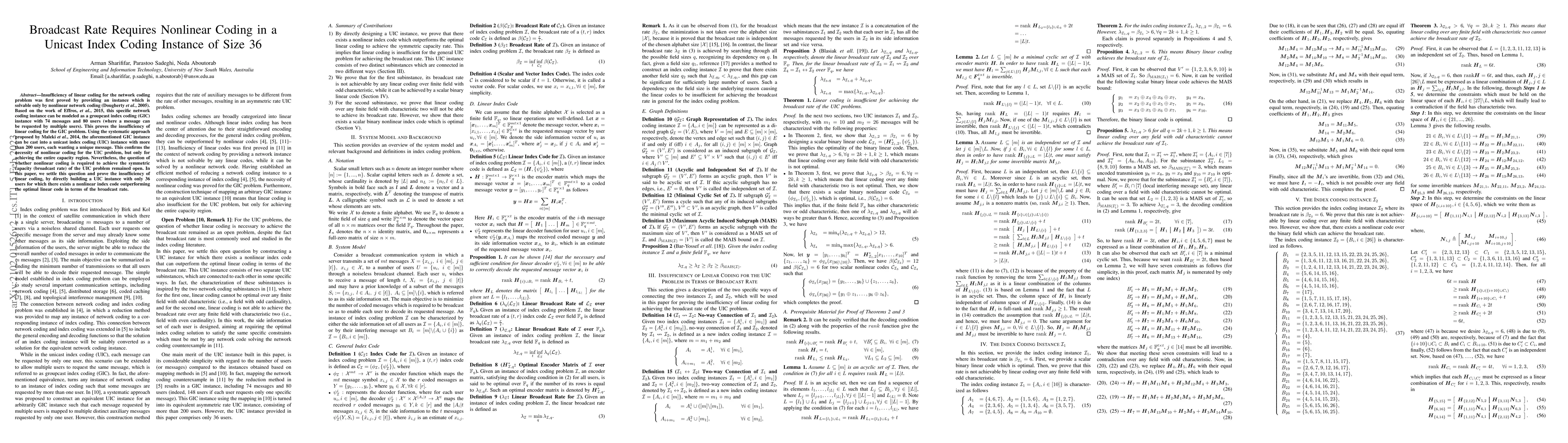 Thumbnail for Broadcast Rate Requires Nonlinear Coding in a Unicast Index Coding
  Instance of Size 36