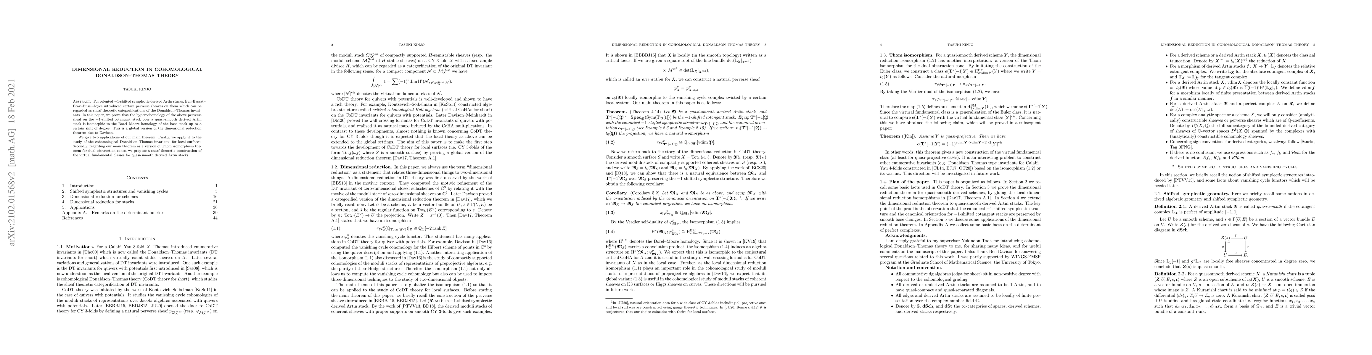 Thumbnail for Dimensional reduction in cohomological Donaldson-Thomas theory
