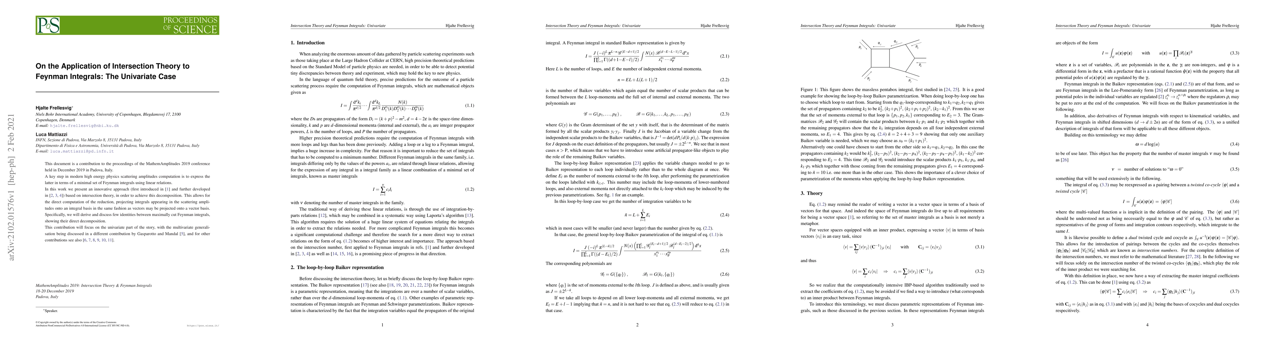 Thumbnail for On the Application of Intersection Theory to Feynman Integrals: The
  Univariate Case