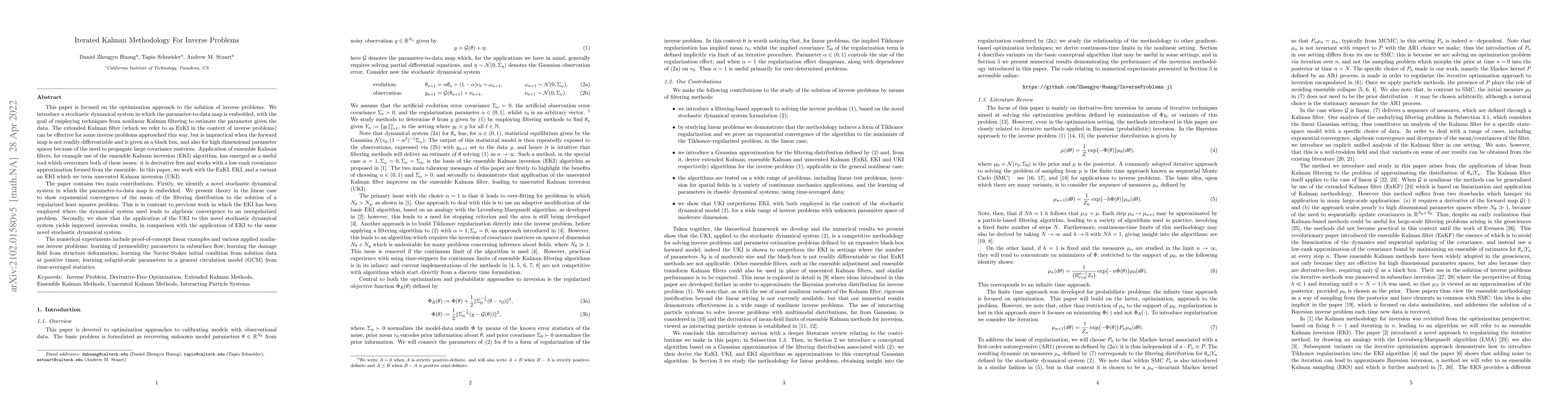 Thumbnail for Iterated Kalman Methodology For Inverse Problems