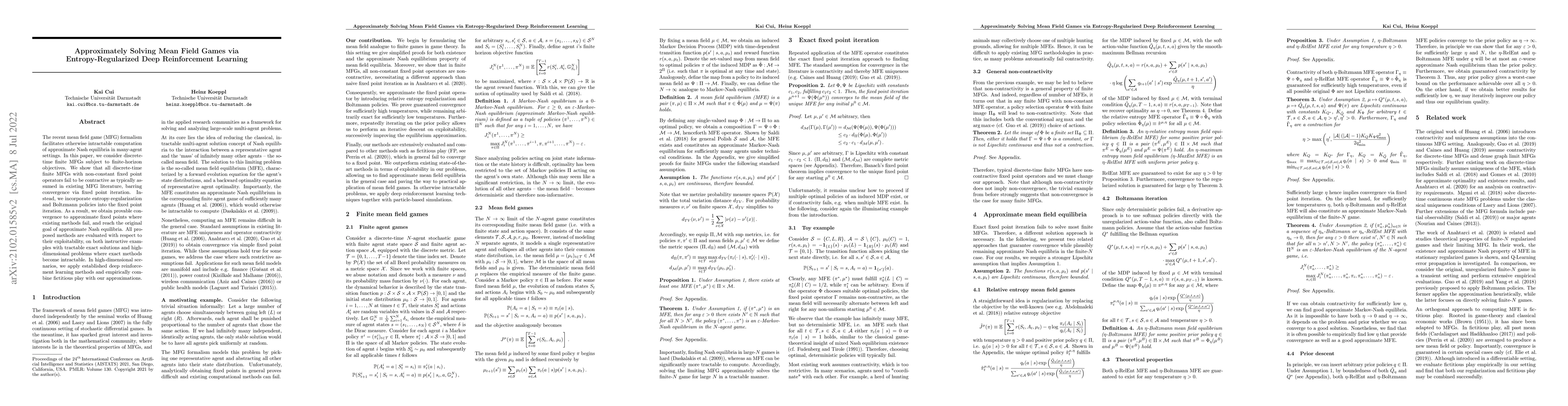 Thumbnail for Approximately Solving Mean Field Games via Entropy-Regularized Deep
  Reinforcement Learning