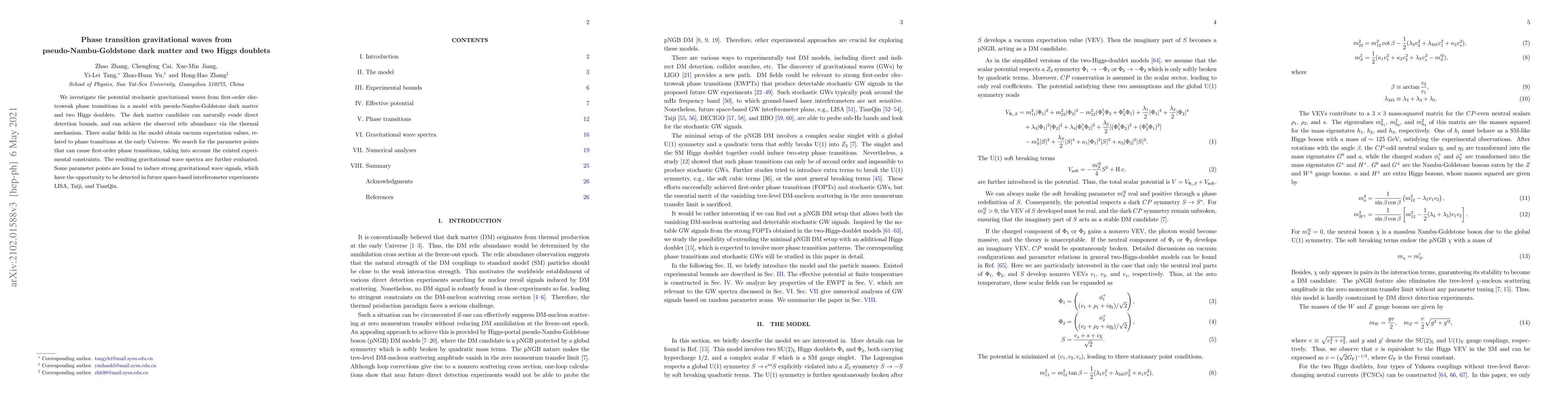 Thumbnail for Phase transition gravitational waves from pseudo-Nambu-Goldstone dark
  matter and two Higgs doublets