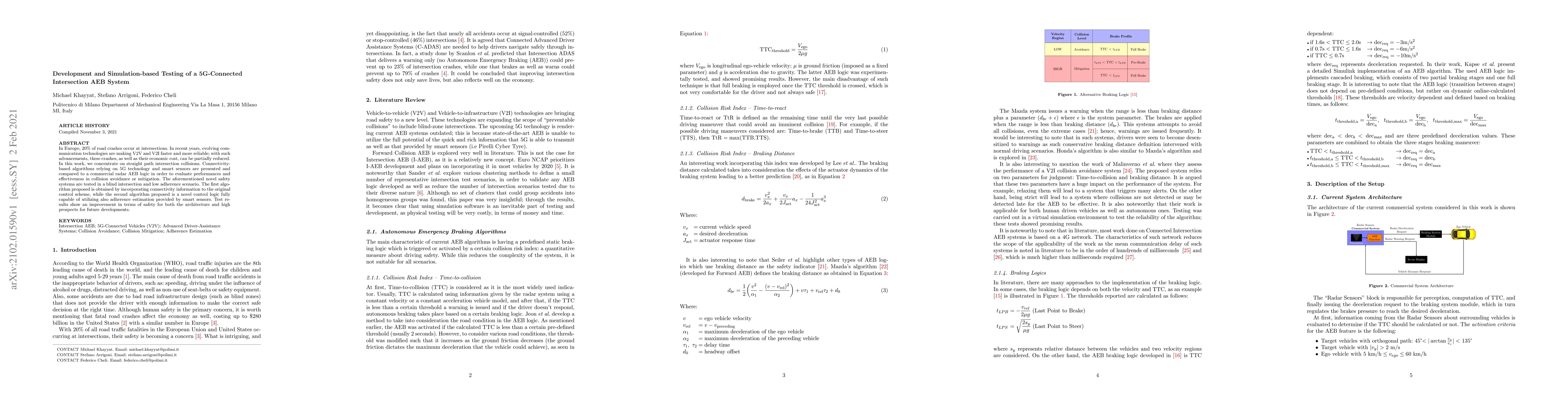 Thumbnail for Development and Simulation-based Testing of a 5G-Connected Intersection
  AEB System