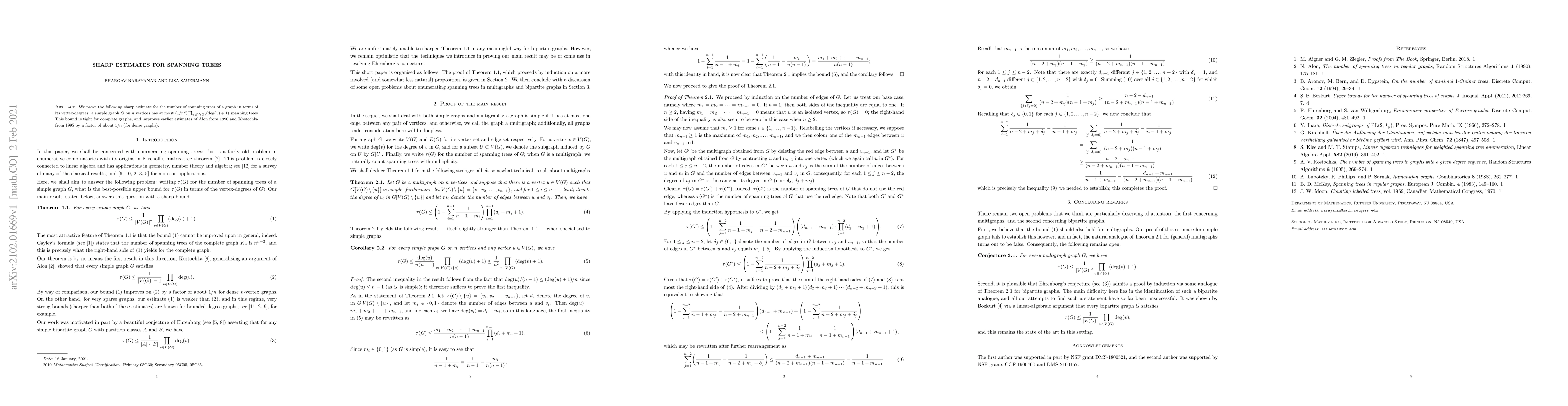 Thumbnail for Sharp estimates for spanning trees