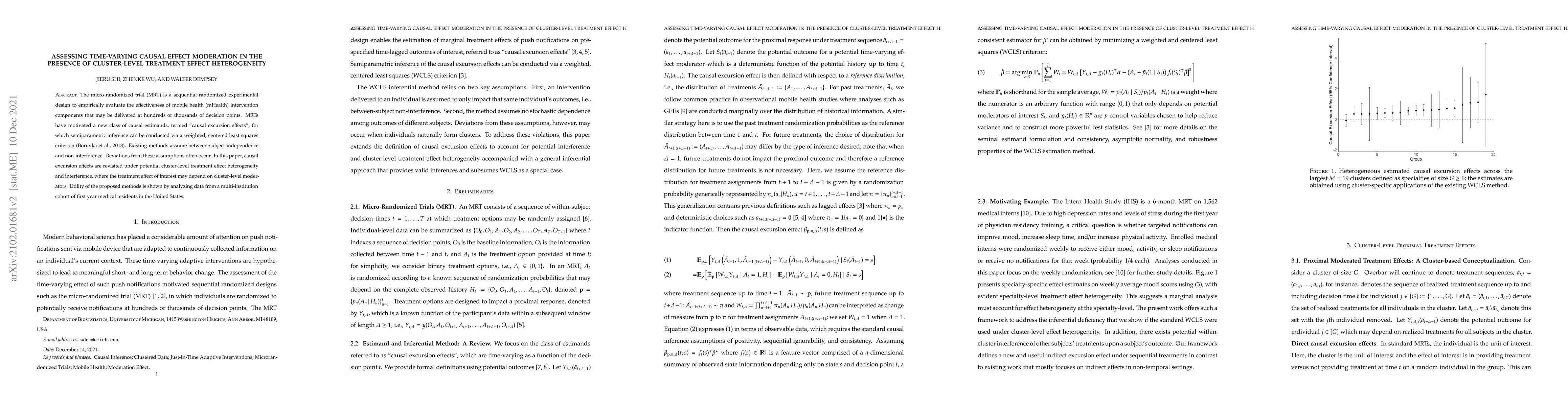 Thumbnail for Assessing Time-Varying Causal Effect Moderation in the Presence of
  Cluster-Level Treatment Effect Heterogeneity