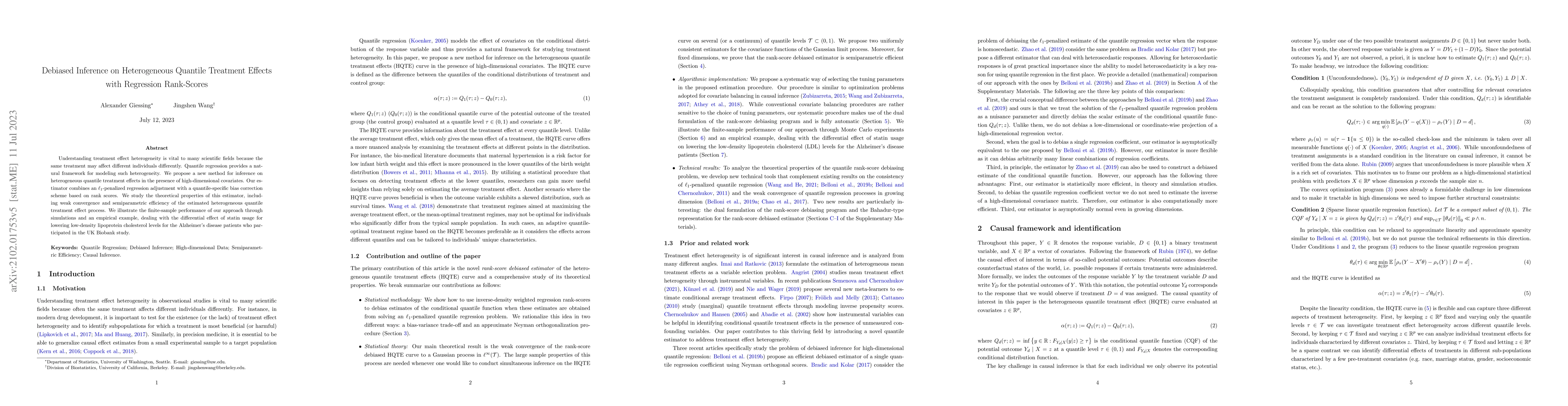 Thumbnail for Debiased Inference on Heterogeneous Quantile Treatment Effects with
  Regression Rank-Scores
